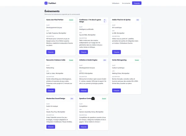 Plateforme de gestion d'événements — Push Start