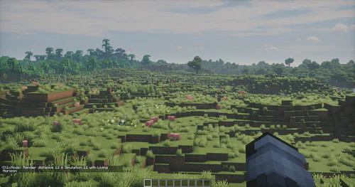 Même vue avec Living Horizon : les troupeaux réapparaissent sur les collines lointaines.