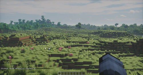 Avec un shader pack, sans le mod : au-delà de quelques chunks, les collines sont vides.